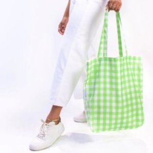 Lime Green Gingham Reusable Tote-Made w/18 Plastic Bottles